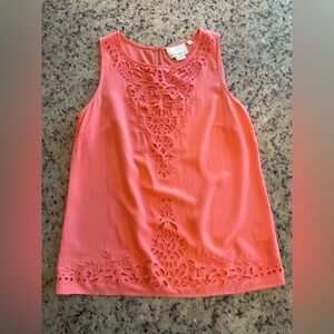 Women’s Cynthia Rowley, 100% silk Coral Sleeveless Lace Detail Top size small